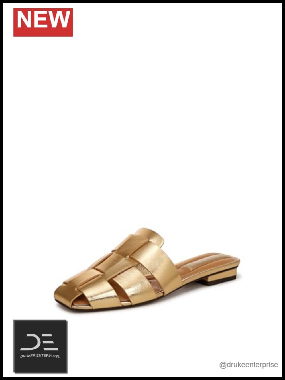 Faux Leather Fisherman Slide Sandals Square Toe Slip On Flat